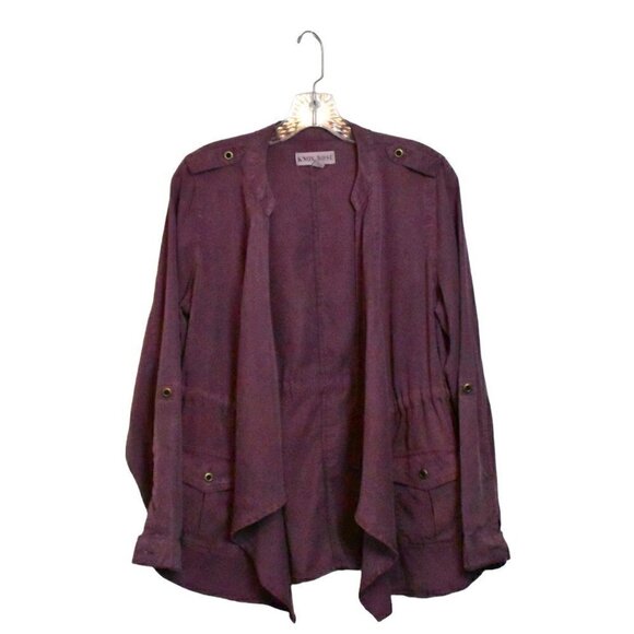 Knox Rose Open Front Drapey Utility Jacket Plum Size XS - Picture 1 of 15